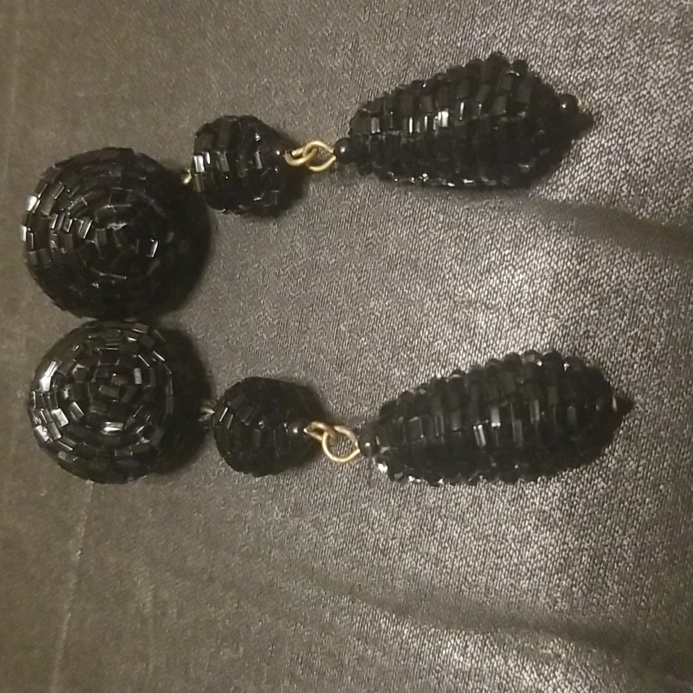 Vintage Black Beaded Dangle Earrings